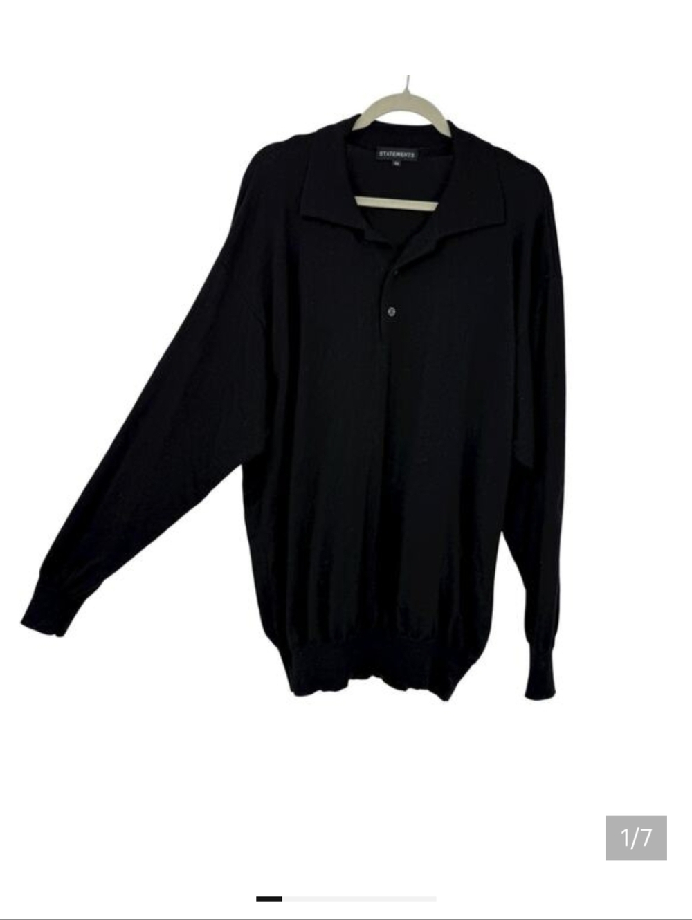 STATEMENTS ITALY Mens 2X Polo Merino Wool Sweater Black Long Sleeve Pullover